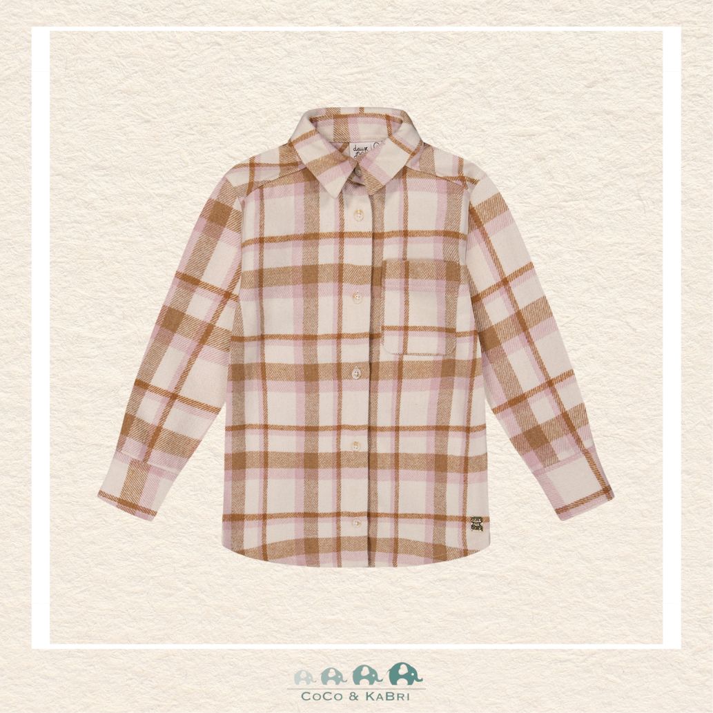 🇨🇦 Deux Par Deux Pink & Brown Plaid Overshirt, CoCo & KaBri Children's Boutique