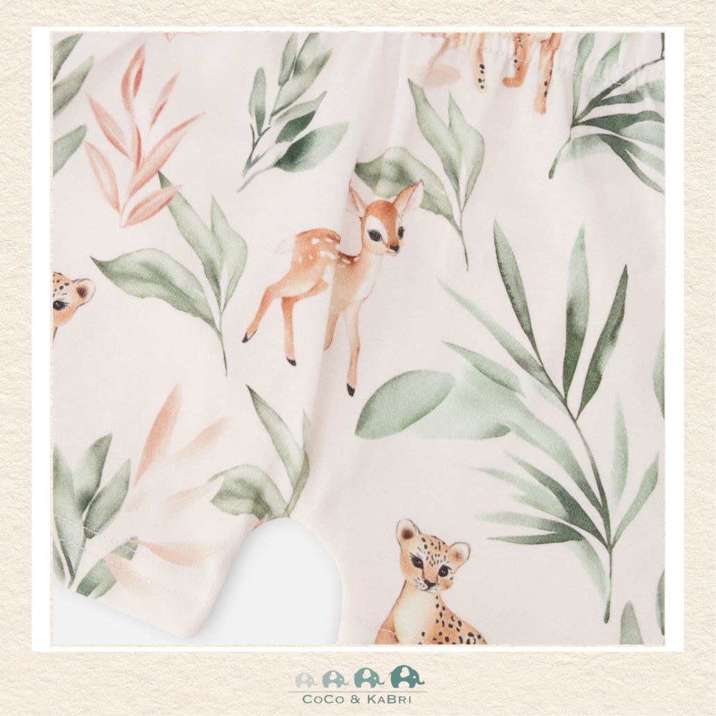 🇨🇦 Deux Par Deux: Pointelle Top and Organic Cotton Jersey Short Set Green and Peach Deer Print, CoCo & KaBri Children's Boutique