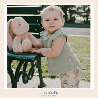 🇨🇦 Deux Par Deux: Pointelle Top and Organic Cotton Jersey Short Set Green and Peach Deer Print, CoCo & KaBri Children's Boutique