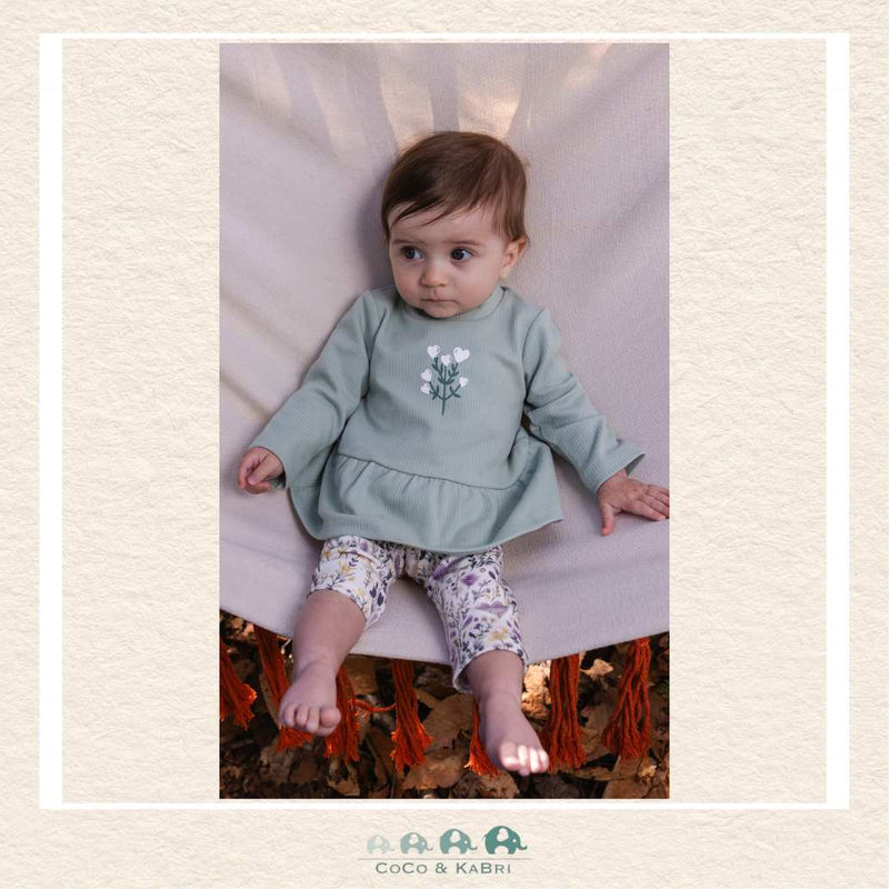 Deux Par Deux Sage Green Organic Cotton Tunic & Purple Floral Legging Set, CoCo & KaBri Children's Boutique, Brooks Alberta Canada