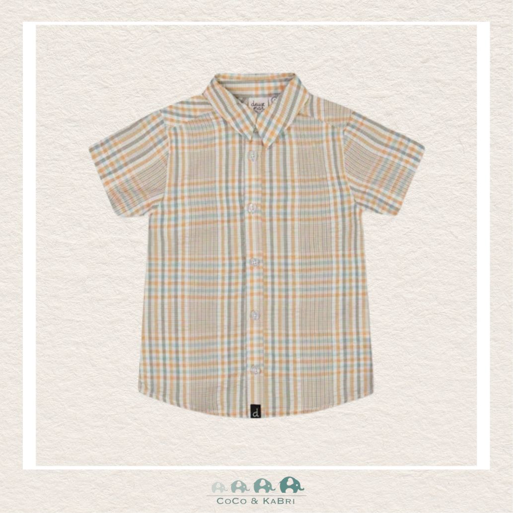 🇨🇦 Deux Par Deux Short Sleeve Shirt Plaid Sand And Blue, CoCo & KaBri Children's Boutique