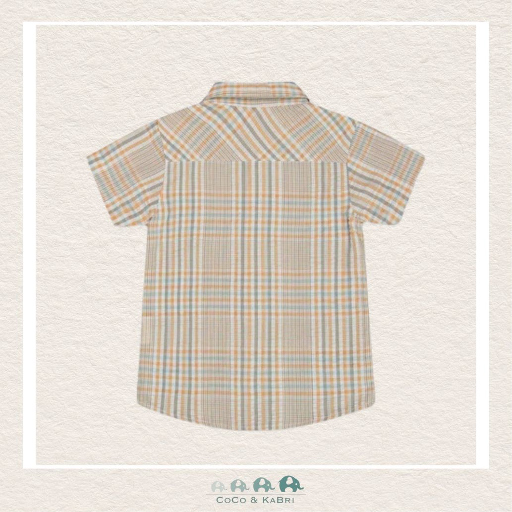 🇨🇦 Deux Par Deux Short Sleeve Shirt Plaid Sand And Blue, CoCo & KaBri Children's Boutique