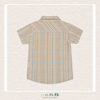 🇨🇦 Deux Par Deux Short Sleeve Shirt Plaid Sand And Blue, CoCo & KaBri Children's Boutique