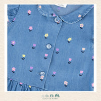 🇨🇦 Deux Par Deux: Sleeveless Button Down Dress Blue Flower Print, close up View, CoCo & KaBri Children's Boutique, Canada