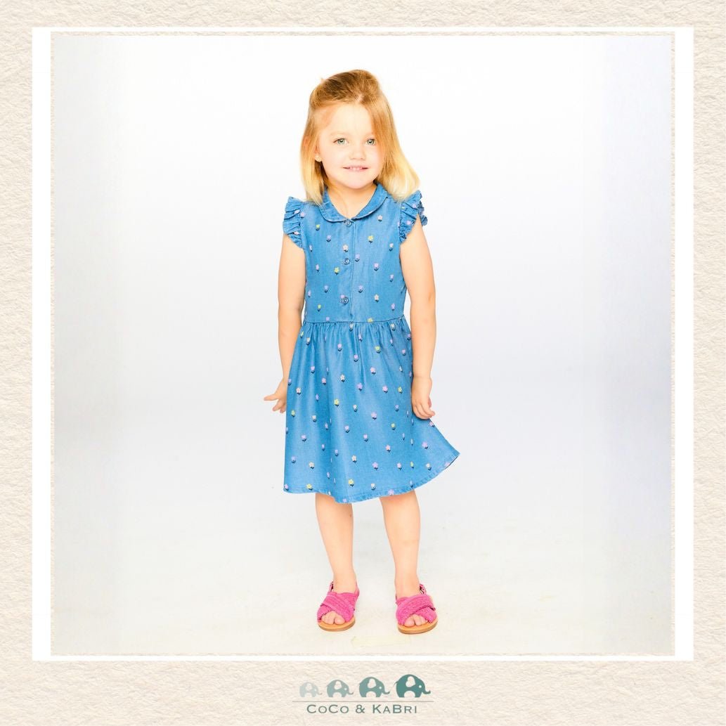 🇨🇦 Deux Par Deux: Sleeveless Button Down Dress Blue Flower Print, Little Girl wearing Dress, CoCo & KaBri Children's Boutique, Canada