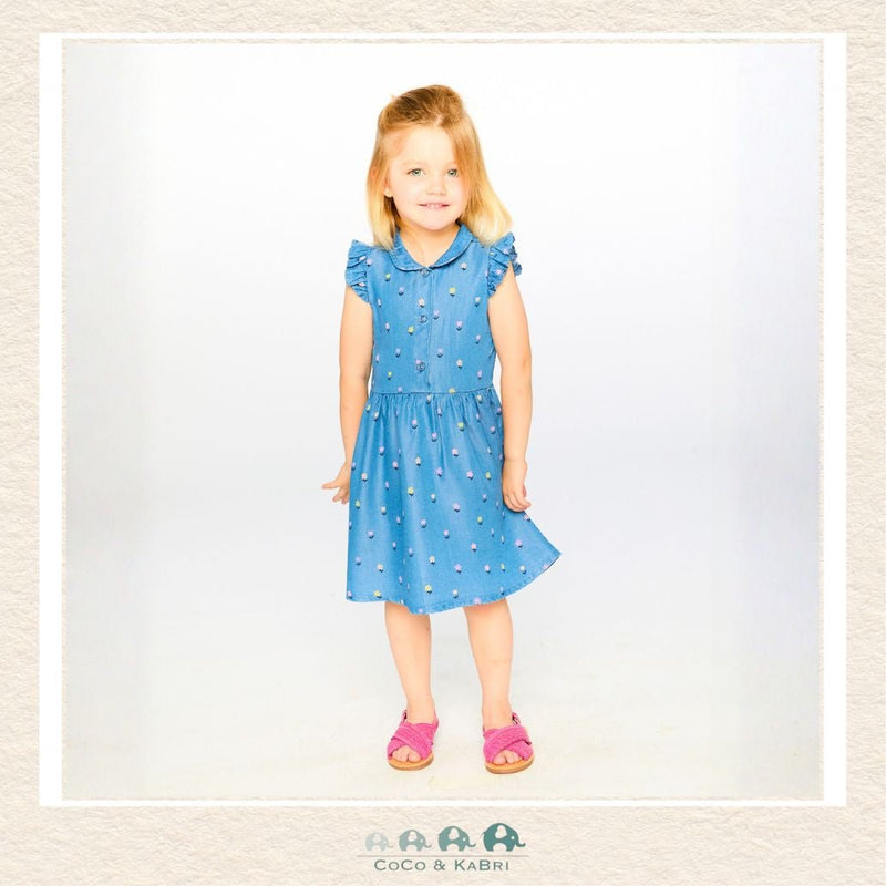 🇨🇦 Deux Par Deux: Sleeveless Button Down Dress Blue Flower Print, Little Girl wearing Dress, CoCo & KaBri Children's Boutique, Canada
