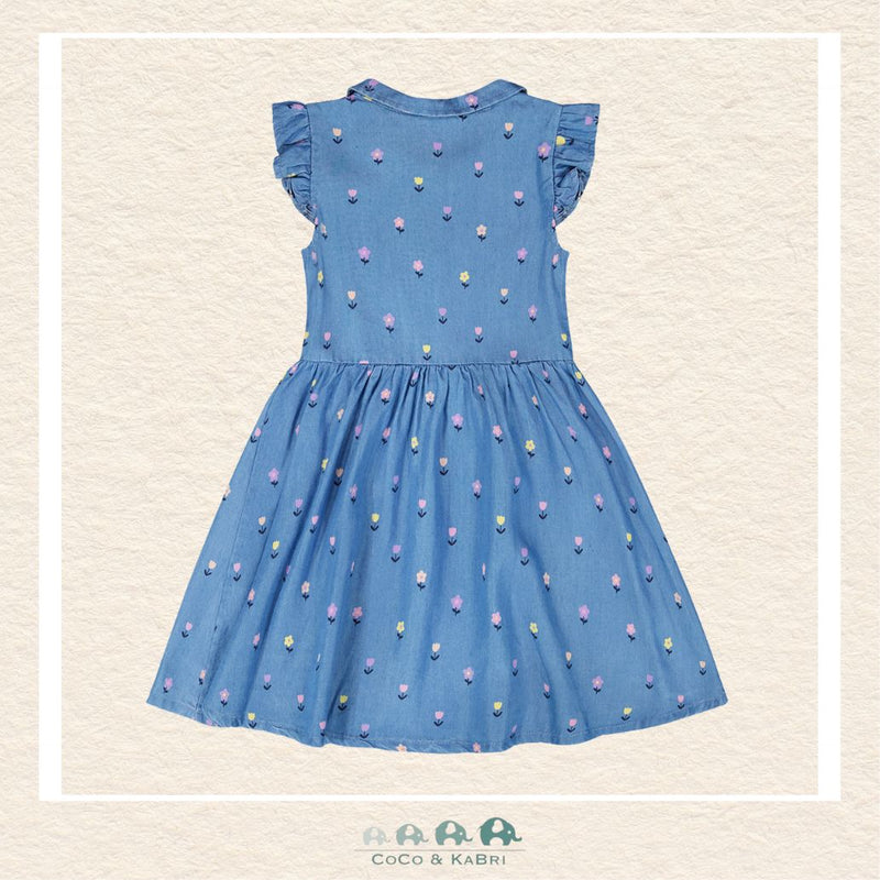 🇨🇦 Deux Par Deux: Sleeveless Button Down Dress Blue Flower Print, Back view of Dress, CoCo & KaBri Children's Boutique, Canada