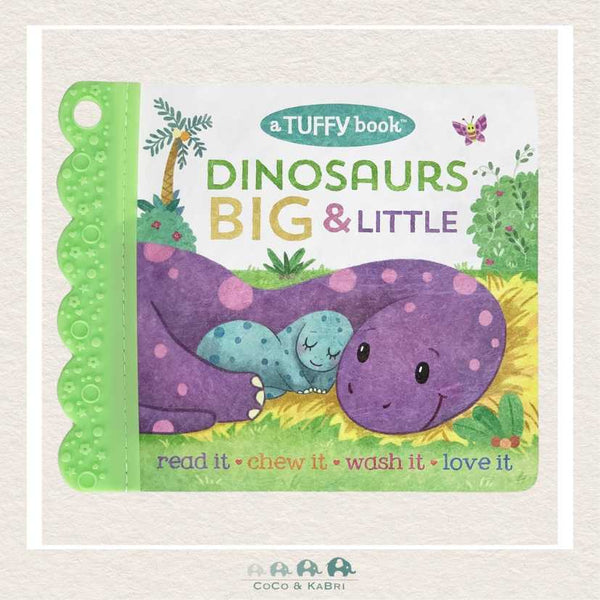 Dinosaurs Big & Little Tuffy Book cover featuring a friendly Triceratops and a built-in teether for safe play