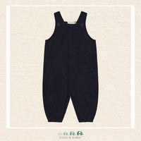 Front view of the En Fant Baby Boy Corduroy Overalls in Parisian Night navy featuring adjustable shoulder straps and a classic front bib pocket