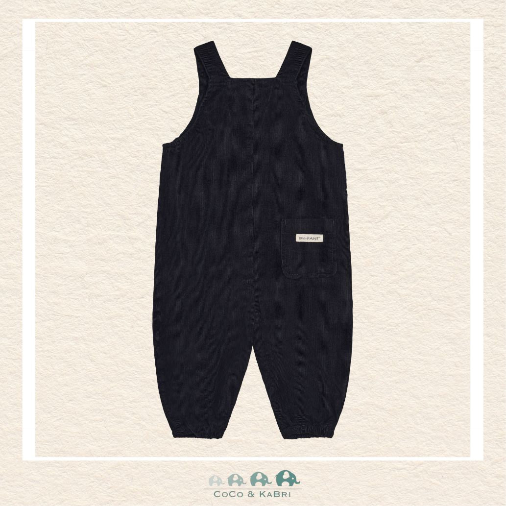 Back view of the En Fant Baby Boy Parisian Night Overalls showing the crossover strap design and the durable, reinforced stitching for active play
