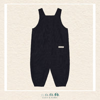 Back view of the En Fant Baby Boy Parisian Night Overalls showing the crossover strap design and the durable, reinforced stitching for active play