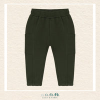 Front view of the En Fant Baby Boy Sweatpants in Kombu Green featuring a comfortable elasticated waistband and a soft, premium cotton-elastane finish