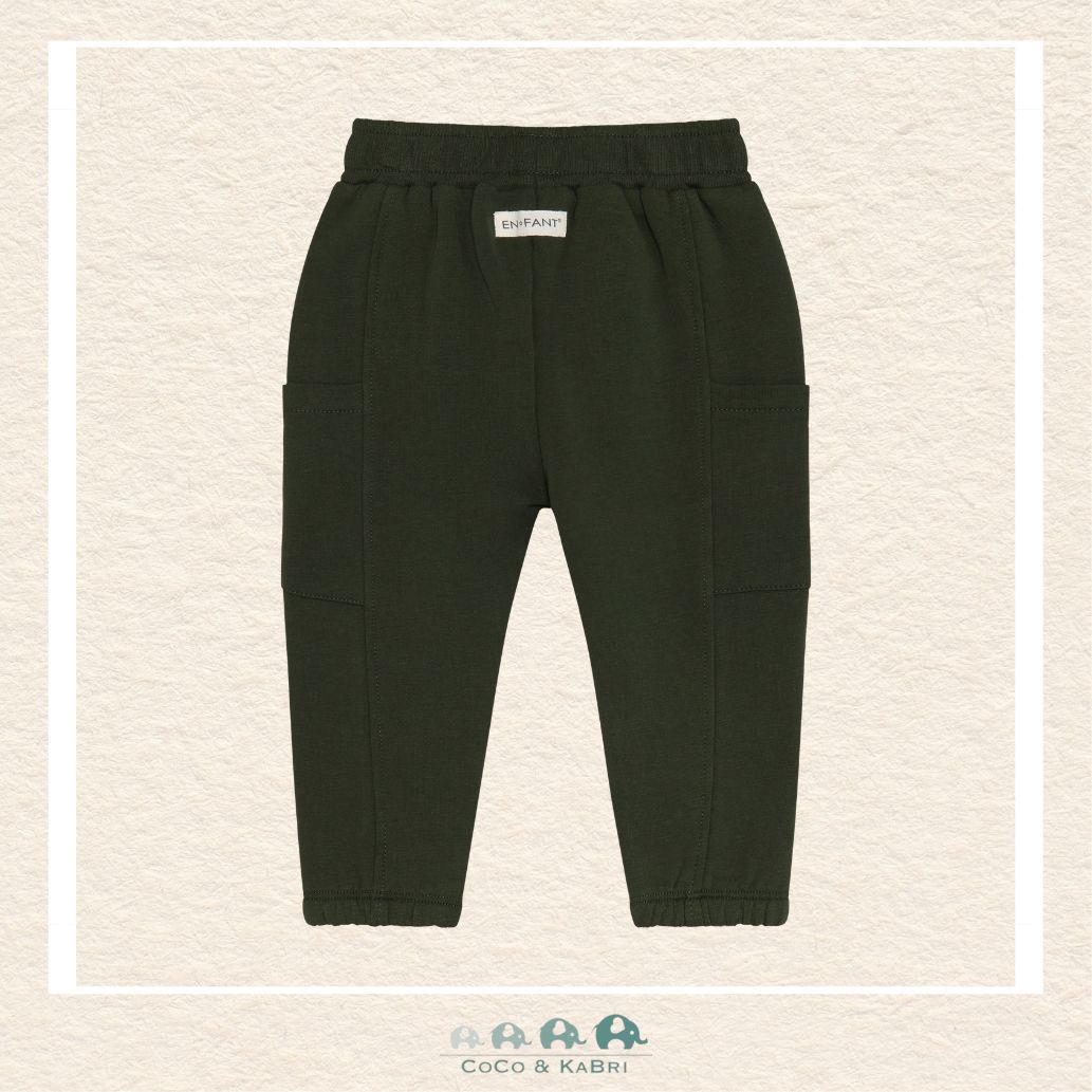 Back view of the En Fant Baby Boy Kombu Green Sweatpants showing the clean, professional construction and the deep, nature-inspired tonal hue