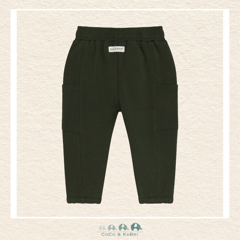 Back view of the En Fant Baby Boy Kombu Green Sweatpants showing the clean, professional construction and the deep, nature-inspired tonal hue