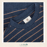 Close-up detail of the En Fant Sweatshirt highlighting the premium knit texture and the rich contrast between the navy and earthy brown stripes