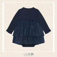 Back view of the En Fant Baby Girl Blue Tulle Dress showing the clean button closure and the elegant, lightweight drape of the fabric