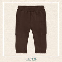 Front view of the En Fant Baby Girl Sweatpants in a rich Mahogany hue featuring a comfortable elasticated waistband and a soft, premium knit finish