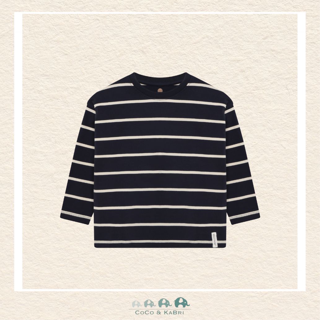 Front view of the En Fant Boys' Oversize Sweatshirt featuring a bold horizontal stripe pattern and a modern, relaxed silhouette