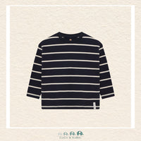 Front view of the En Fant Boys' Oversize Sweatshirt featuring a bold horizontal stripe pattern and a modern, relaxed silhouette