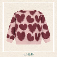 Back view of the En Fant Girl's Pink and Red Heart Sweatshirt showing the continuous pattern and the clean, modern silhouette