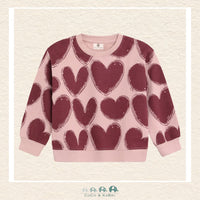 Front view of the En Fant Girl's Sweatshirt featuring a playful all-over pink and red heart pattern on a soft, high-quality knit fabric