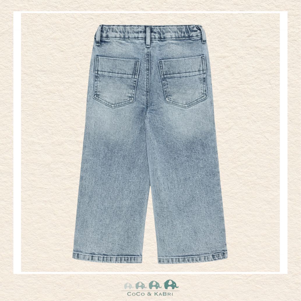 Back view of the En Fant Girl's Wide Leg Denim showing the clean back pocket design and the modern, fashion-forward cut