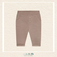 Front view of the Fixoni baby boy sweatpants in earthy brown featuring a comfortable elastic waistband, adjustable drawstring, and a relaxed jogger-style fit