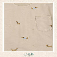 Close-up detail of the Fixoni sweatshirt highlighting the charming dachshund graphic and the premium soft-touch fabric with a cozy brushed interior