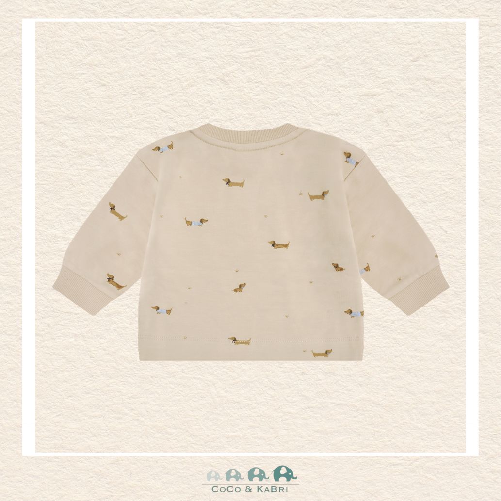 Back view of the Dachshund sweatshirt showing the consistent whimsical print and the high-quality stitching across the shoulders and hem