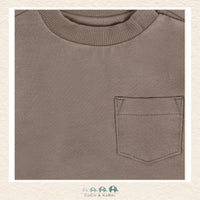 Close-up detail of the Fixoni Earthy Brown sweatshirt highlighting the premium soft-touch fabric and the gentle ribbed texture of the cuffs
