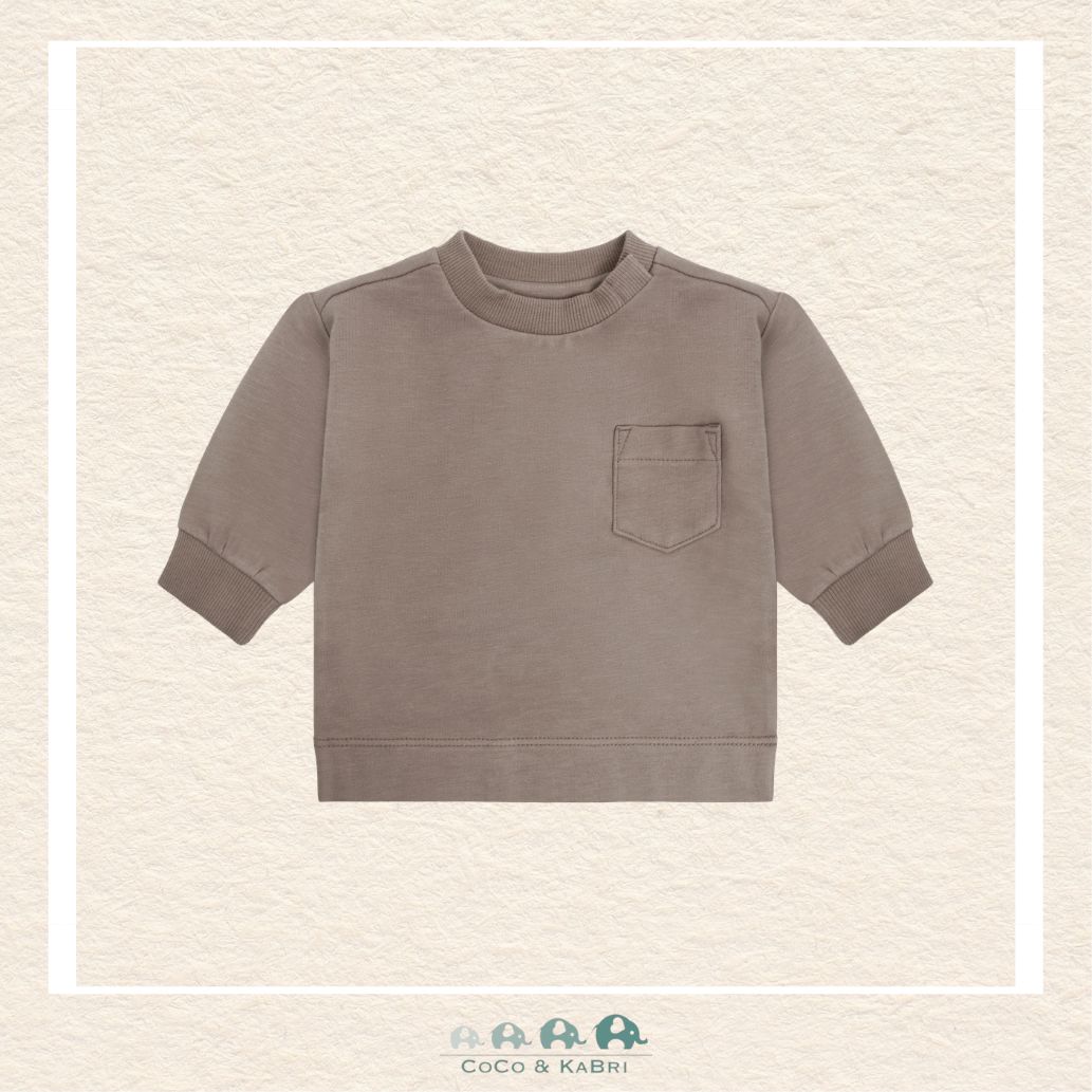 Front view of the Fixoni baby boy sweatshirt in a rich earthy brown, featuring a classic pullover design and a soft, comfortable crew neckline