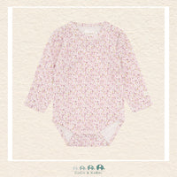 Front view of the Fixoni baby girl long sleeve diaper shirt in a soft pale lilac color featuring a clean, minimalist design and high-quality snap closures
