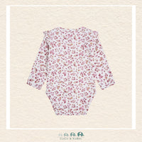 Back view of the Fixoni long sleeve diaper shirt showing the clean, seamless finish and the consistent floral pattern across the soft fabric