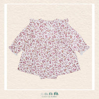 Back view of the nostalgia rose floral dress showcasing the high-quality European tailoring and the comfortable, relaxed fit through the skirt