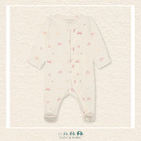 Front view of the Fixoni Baby Girl Flutter Sleeper featuring a whimsical design with delicate flutter accents and a convenient full-length closure