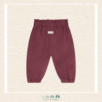 Back view of the Crushed Berry woven pants showing the premium fabric finish and the relaxed fit designed for ease of movement