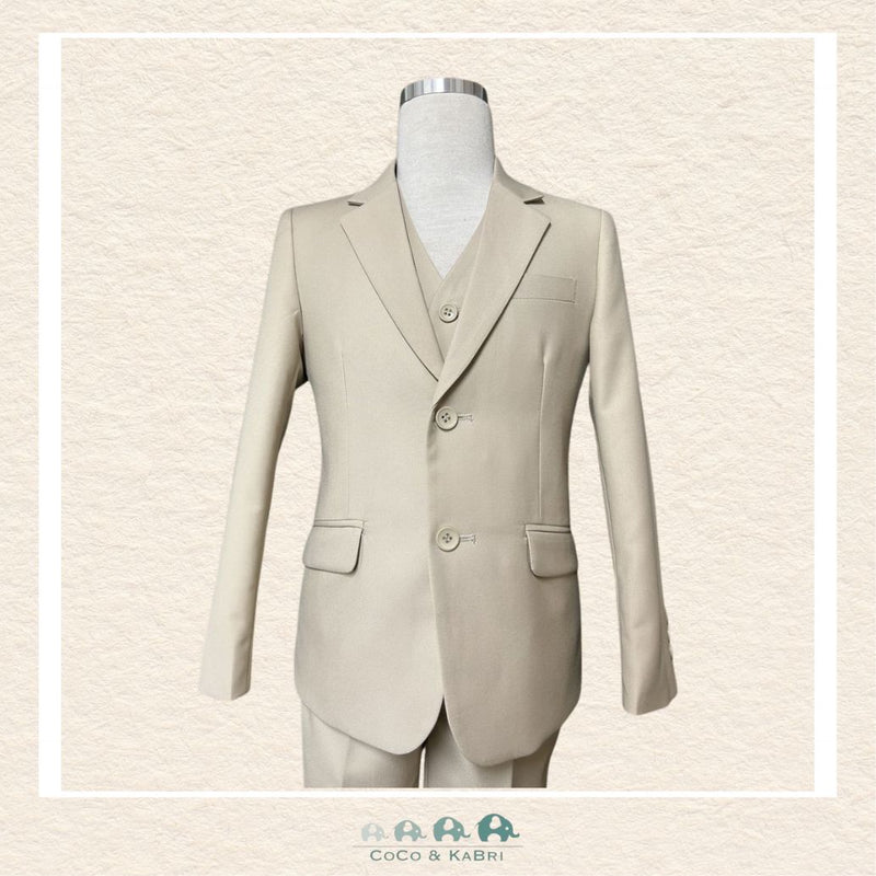Fouger Suit: Three Piece (Jacket, Vest & Pant) - Khaki Size 10, CoCo & KaBri Children's Boutique