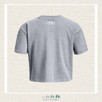 Girls' UA Crop Sportstyle Logo Short Sleeve STEEL LIGHT HEATHER - White, CoCo & KaBri Children's Boutique