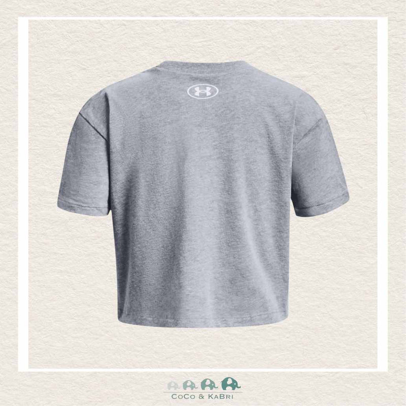 Girls' UA Crop Sportstyle Logo Short Sleeve STEEL LIGHT HEATHER - White, CoCo & KaBri Children's Boutique