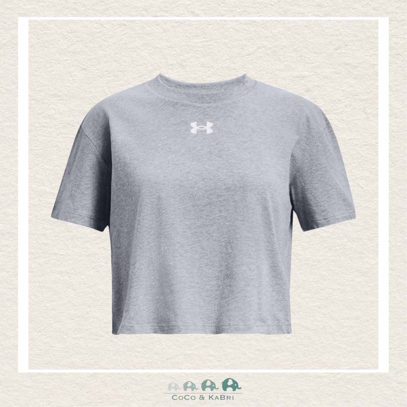 Girls' UA Crop Sportstyle Logo Short Sleeve STEEL LIGHT HEATHER - White, CoCo & KaBri Children's Boutique