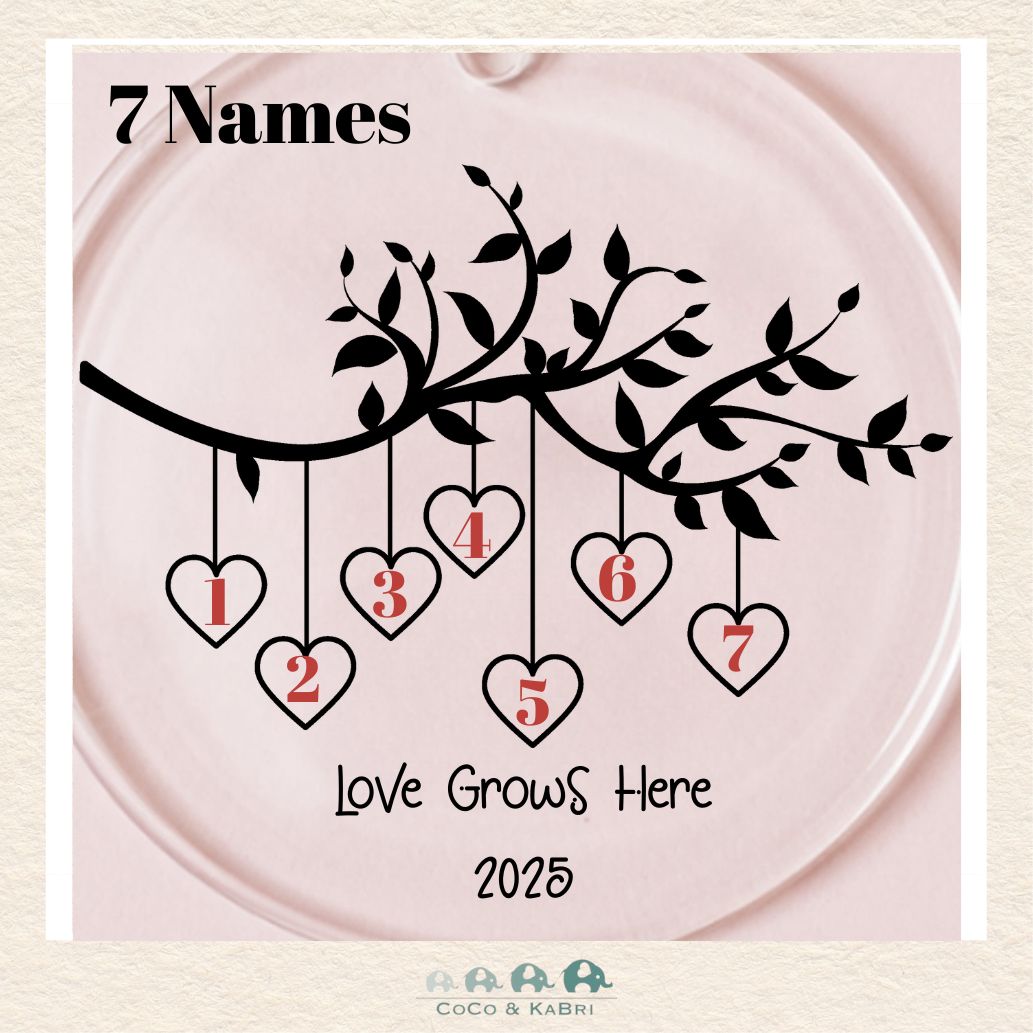 Glass Ornament - Family Tree Love Grows Here (3 - 9 Names) (Made To Order), CoCo & KaBri Children's Boutique