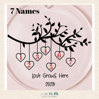 Glass Ornament - Family Tree Love Grows Here (3 - 9 Names) (Made To Order), CoCo & KaBri Children's Boutique