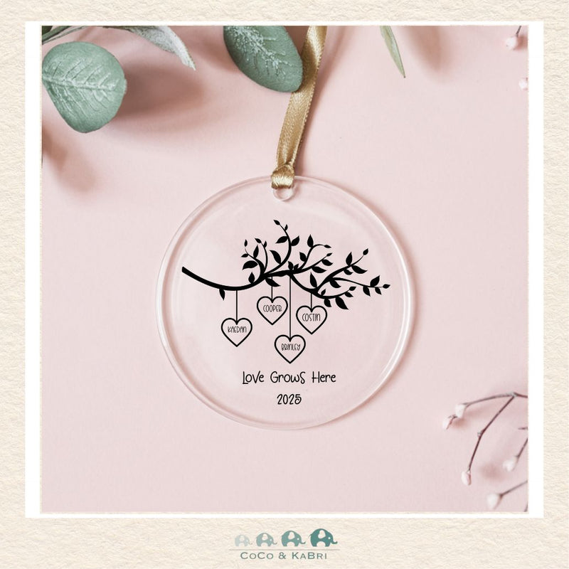 Glass Ornament - Family Tree Love Grows Here (3 - 9 Names) (Made To Order), CoCo & KaBri Children's Boutique