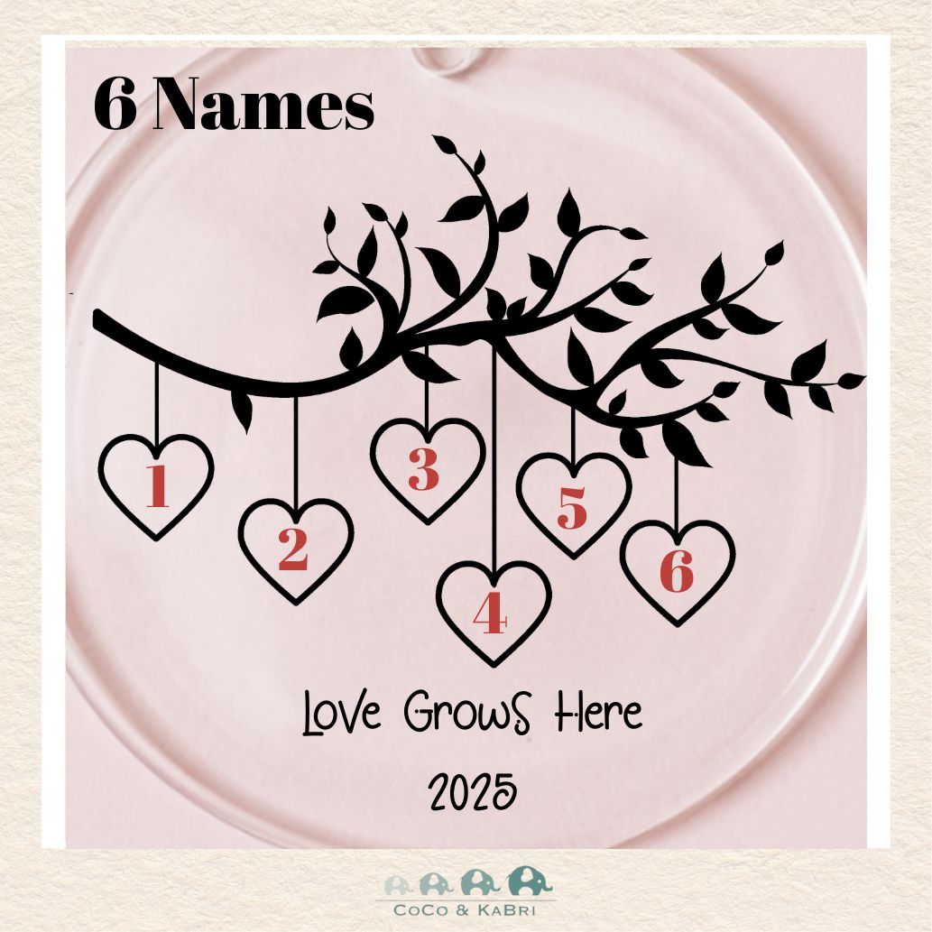 Glass Ornament - Family Tree Love Grows Here (3 - 9 Names) (Made To Order), CoCo & KaBri Children's Boutique
