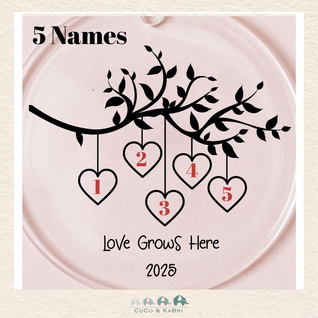 Glass Ornament - Family Tree Love Grows Here (3 - 9 Names) (Made To Order), CoCo & KaBri Children's Boutique