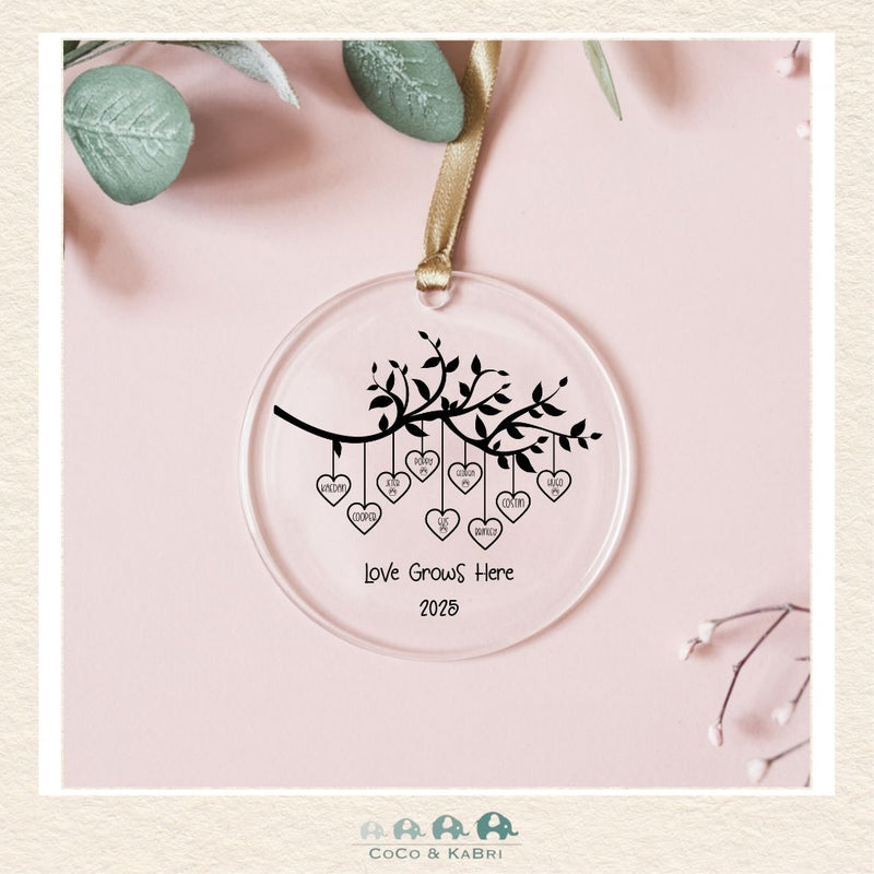 Glass Ornament - Family Tree Love Grows Here (3 - 9 Names) (Made To Order), CoCo & KaBri Children's Boutique