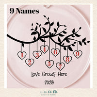 Glass Ornament - Family Tree Love Grows Here (3 - 9 Names) (Made To Order), CoCo & KaBri Children's Boutique