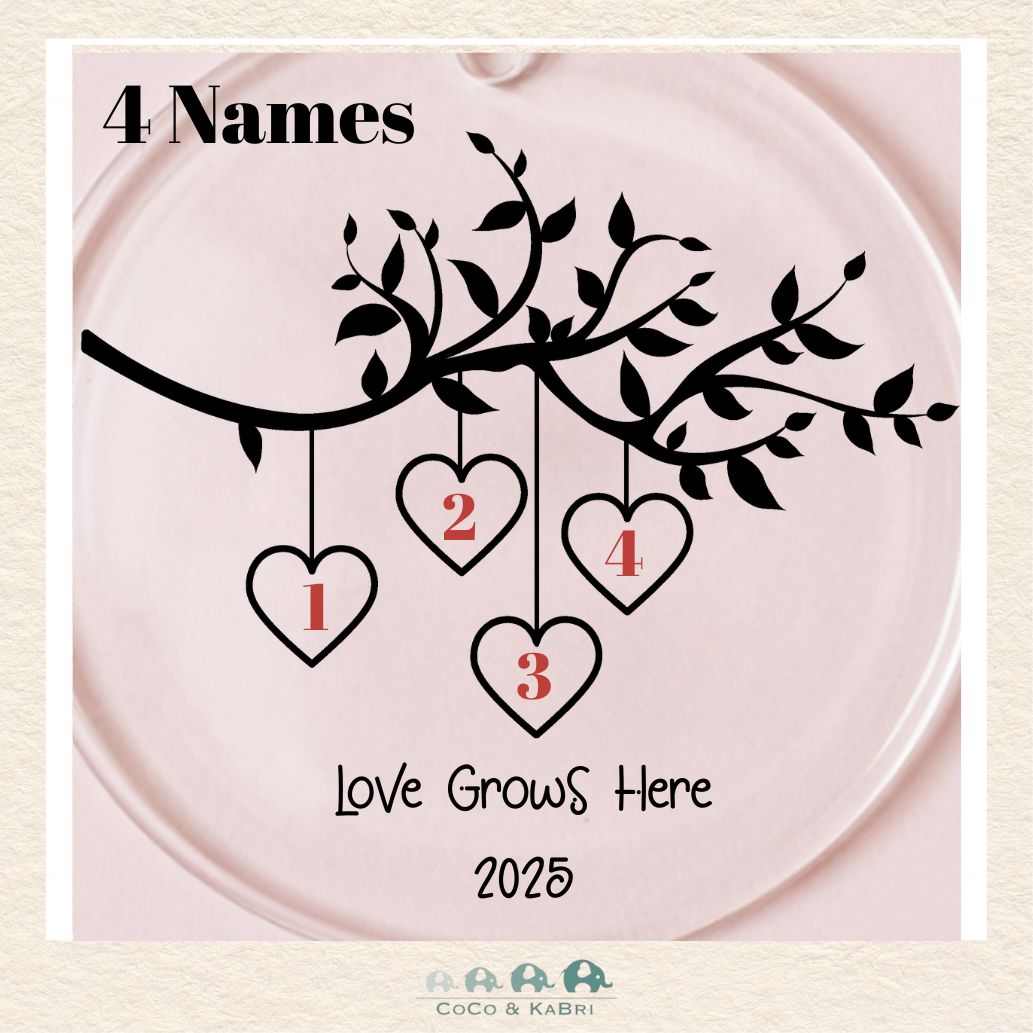 Glass Ornament - Family Tree Love Grows Here (3 - 9 Names) (Made To Order), CoCo & KaBri Children's Boutique