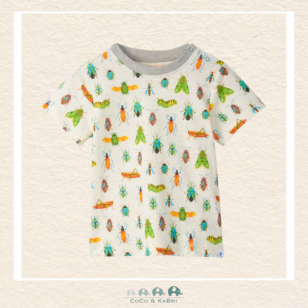 Front view of the Hatley Boys' Graphic Tee featuring a vibrant, multi-species insect print on a high-quality, comfortable cotton-blend fabric
