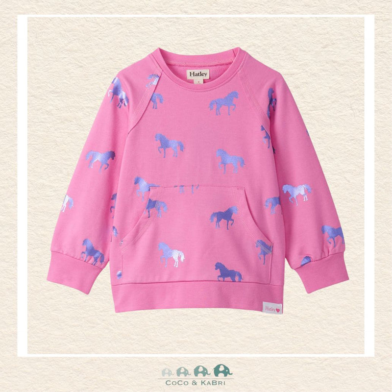 🇨🇦 Hatley Girls: Shimmer Horses Raw Edge Pullover, CoCo & KaBri Children's Boutique